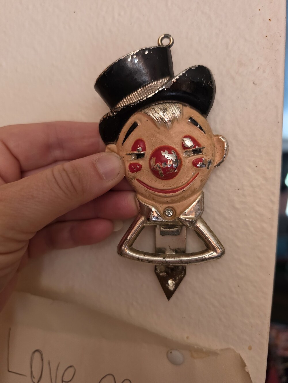Vtg 50's Clown Head Wall Mount Bottle Opener Metal Kitsch Retro Barcore Circus